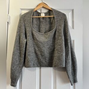 H&M | Women's Scoop Neck Cropped Sweater - Heather Gray | Size XL